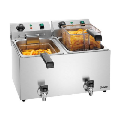  Φριτέζα διπλή ηλεκτρική 9+9 lt με βρυσάκια απορροής